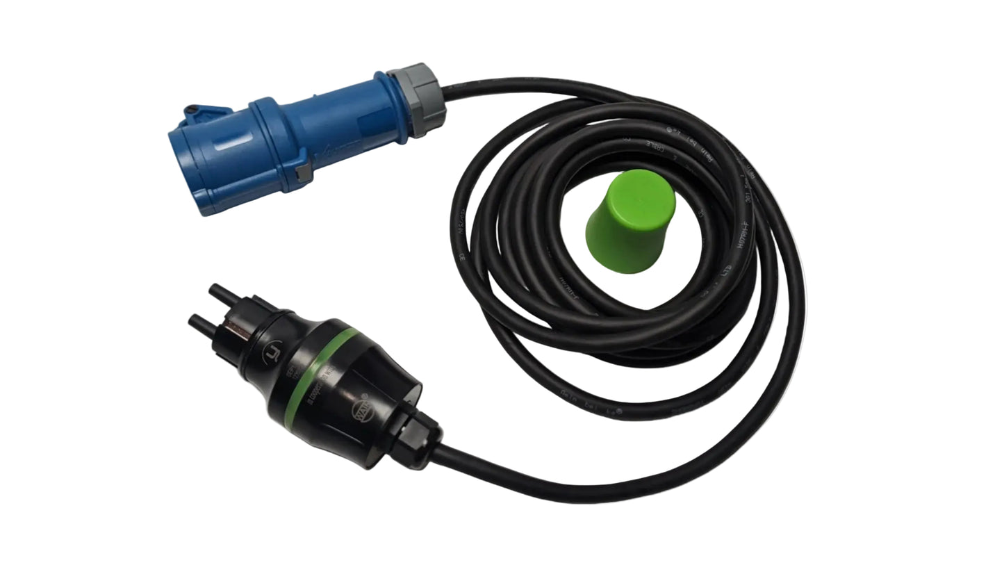 seplugs SEP 1.16 offen mit CEE - CAMPING Kupplung Total-Ansicht mit 5m Kabel