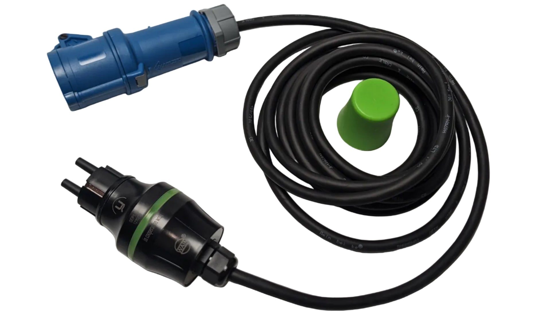 seplugs SEP 1.16 offen mit CEE - CAMPING Kupplung Total-Ansicht mit 5m Kabel